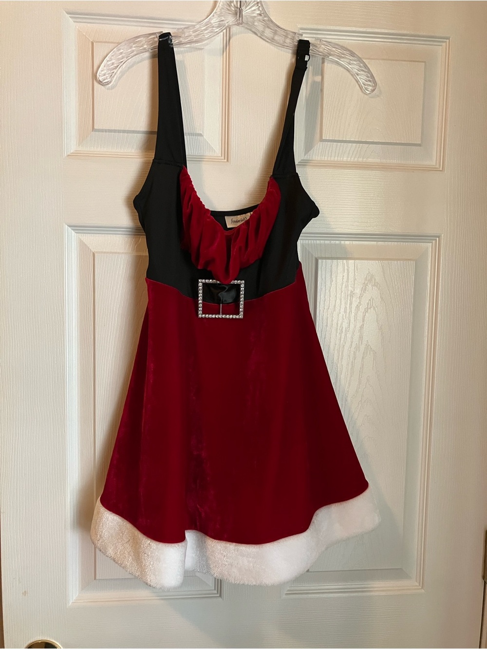 Frederick's of Hollywood Red and Black Velvet Mini Dress with Faux Fur Trim
